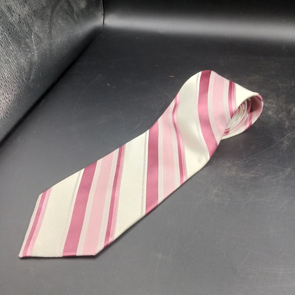 PIERRE CARDIN Men's Classic 100% Silk Necktie Designer STRIPED pink/gray